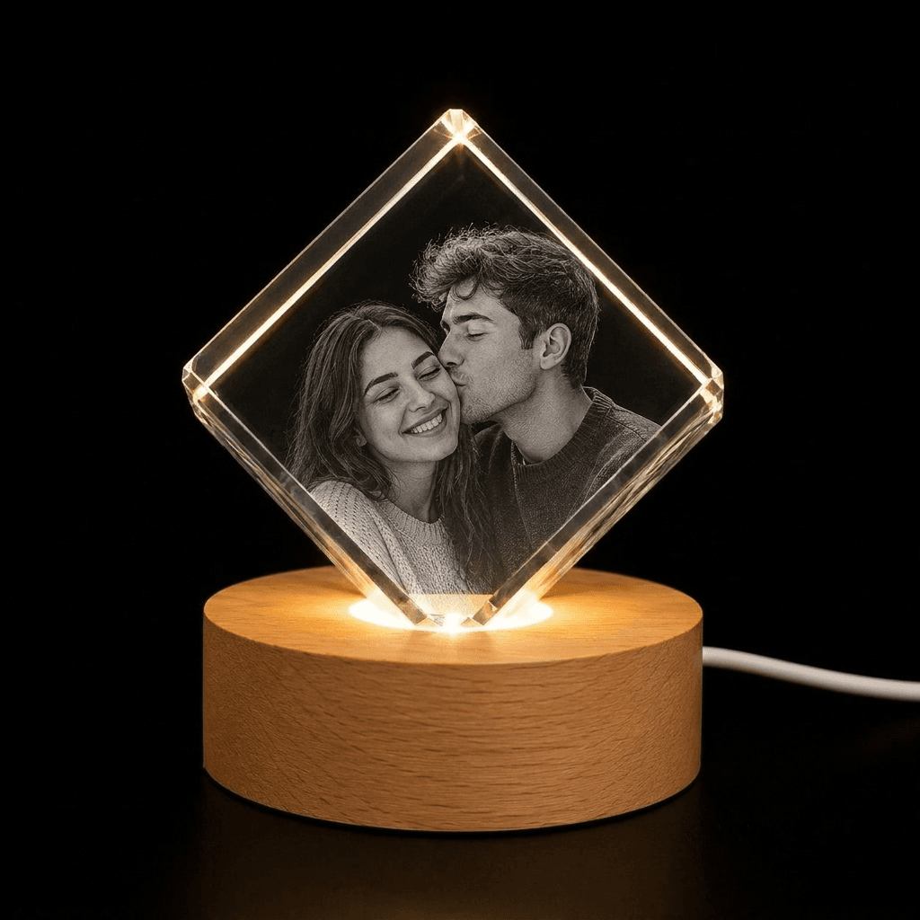 Cristal photo gravé en 3D, forme diamant, ZCrystal