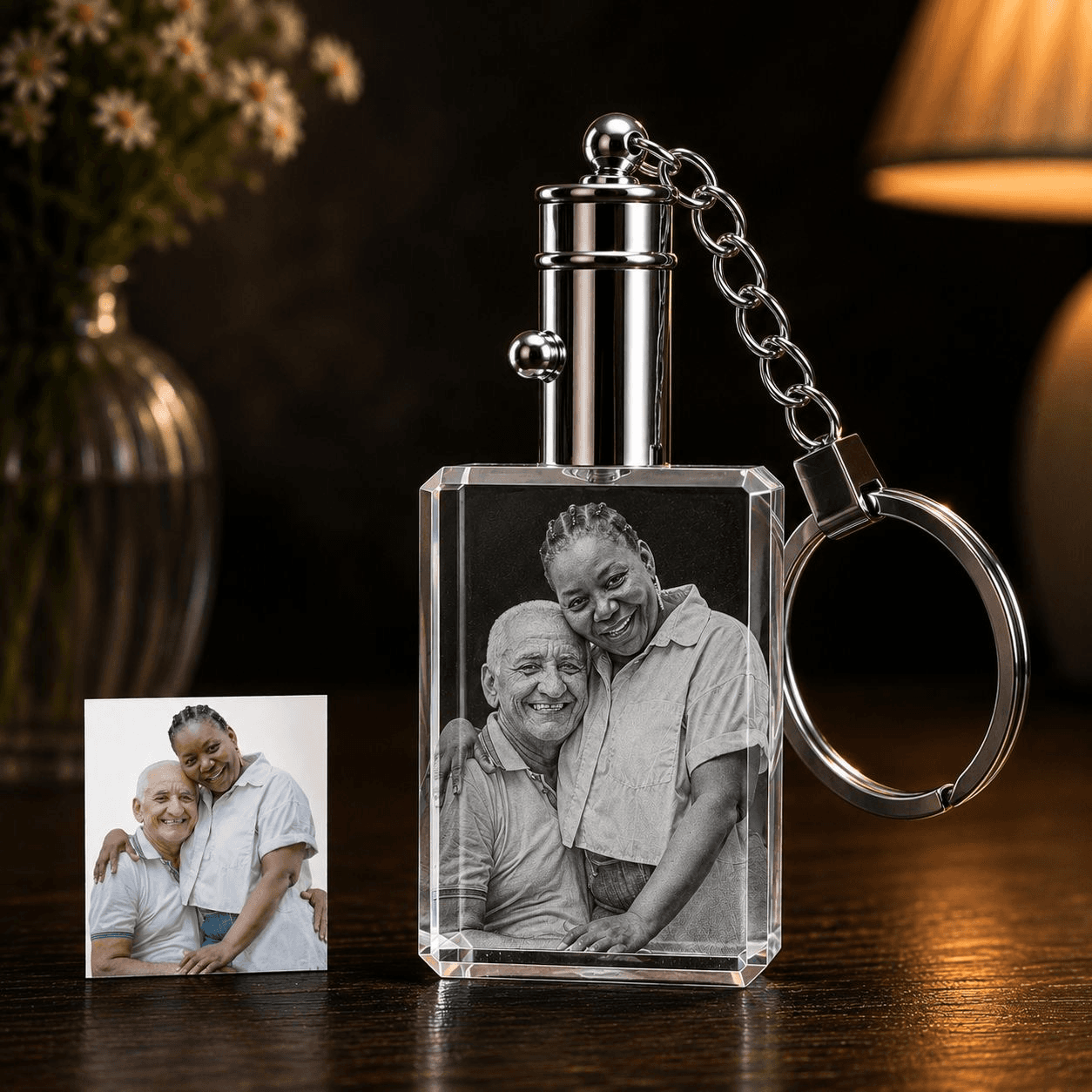 Cristal photo gravé en 3D, forme porte-clé, ZCrystal